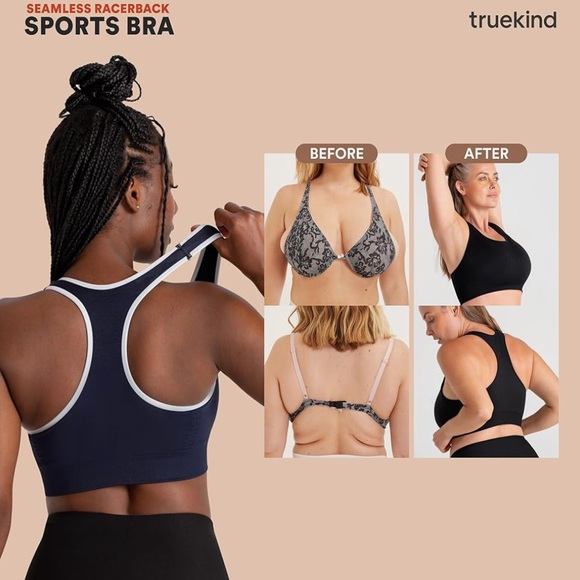 Truekind Seamless Racerback Reactive Sports Bra Navy & White XL - Picture 2 of 3